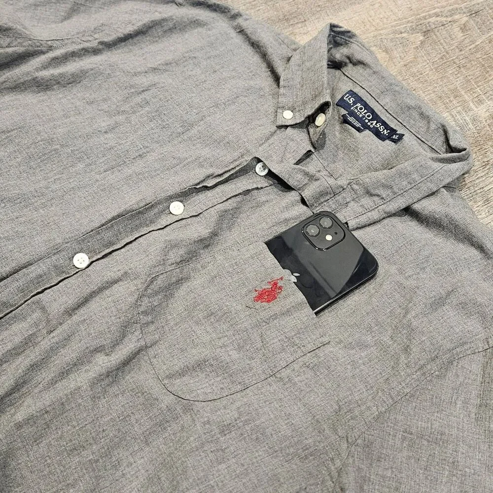 US Polo Assn Men's Gray Long Sleeve Button Down Shirt Size XL